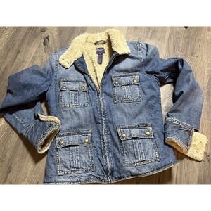 Bratz Style Lucky Brand Multi Pocket Sherpa Lined Denim Jacket Y2K  Size M